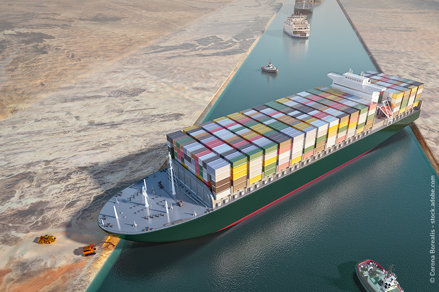 Containerschip blokkeert Suezkanaal
