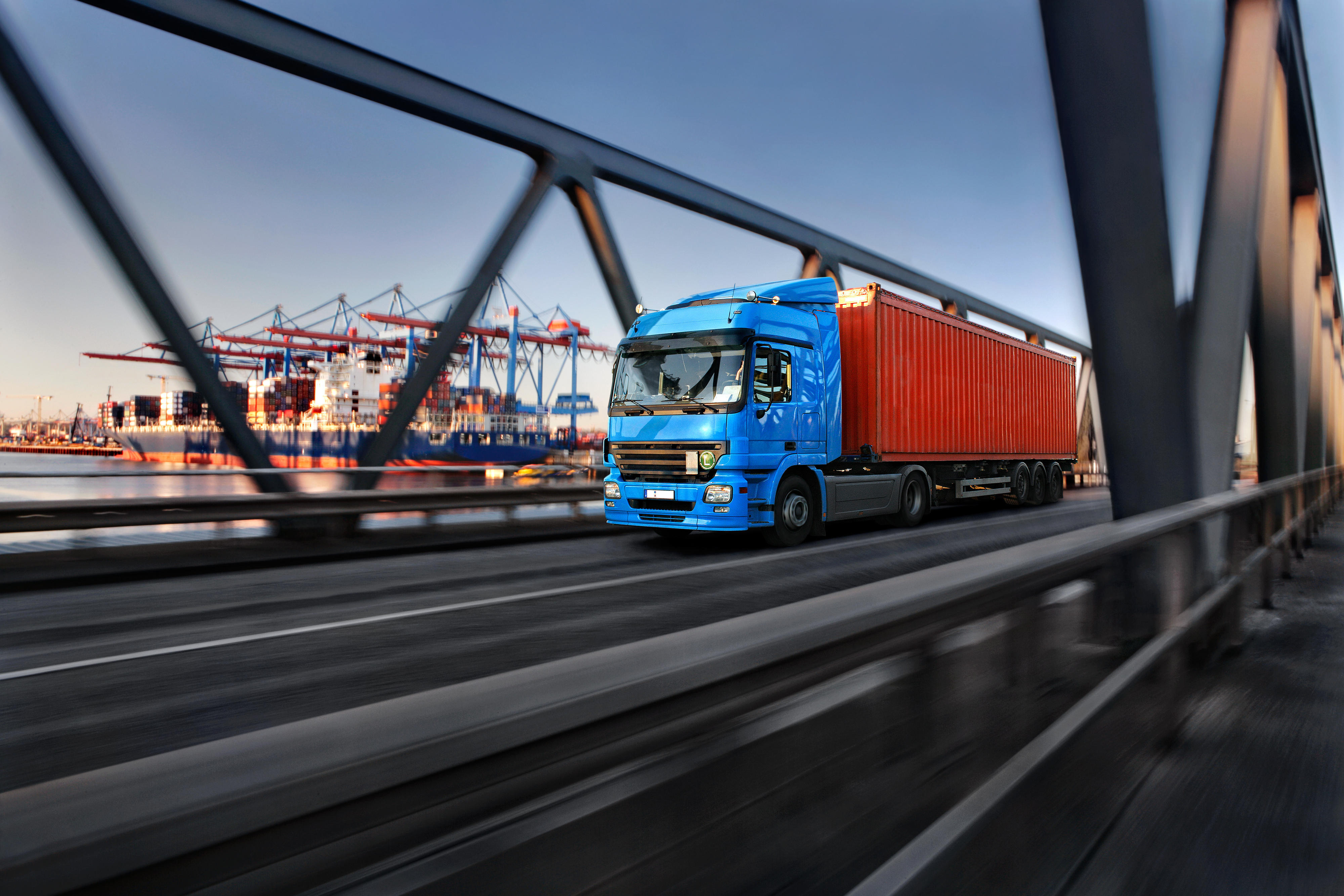 Truck driving in Hamburg harbour area