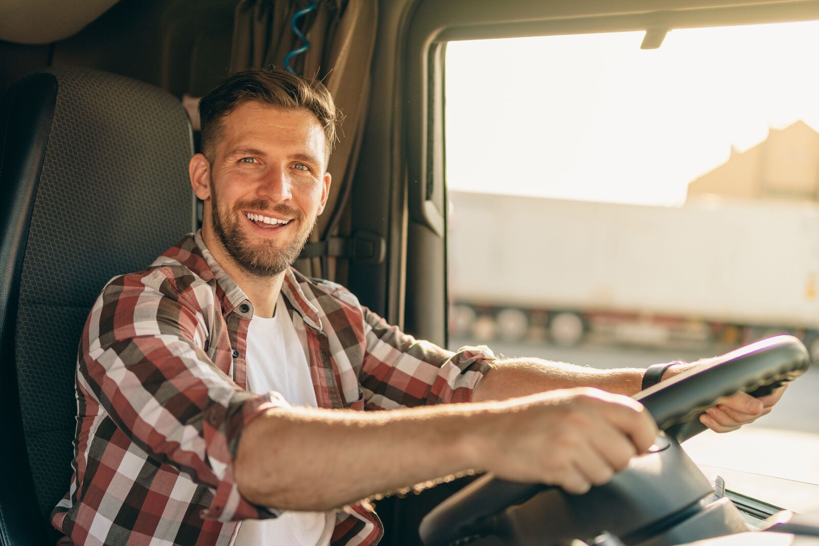 Happy truck driver male