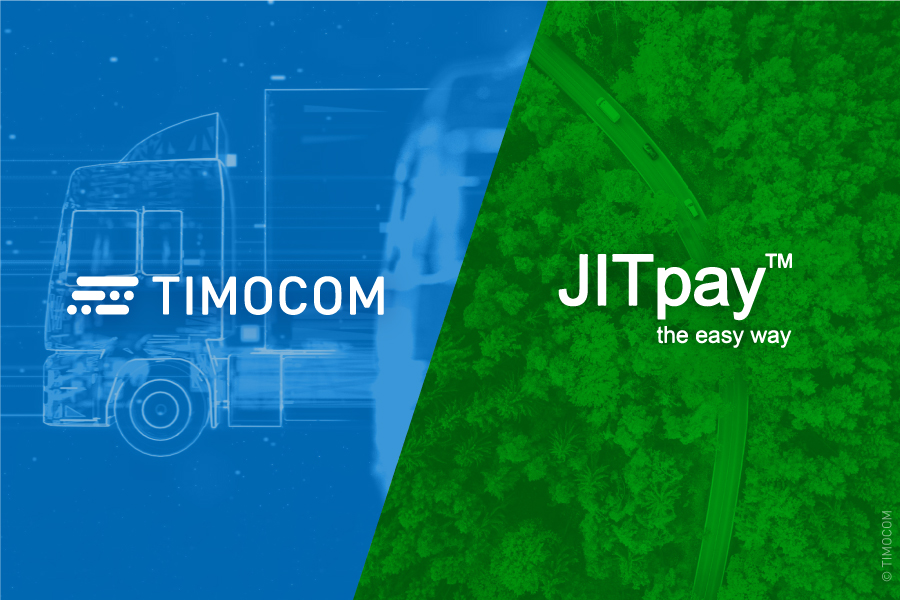 De foto toont het logo van TIMOCOM en JITpay.
